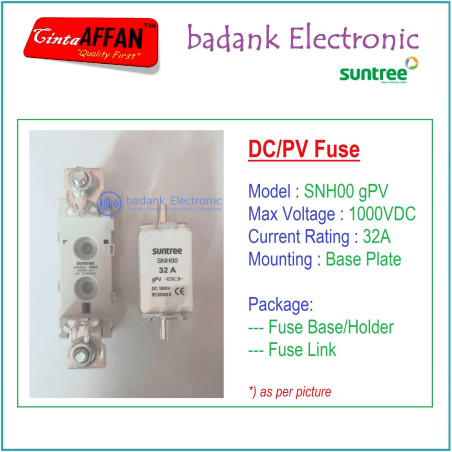 32A - SUNTREE SNH00 gPV 1P 1000V DC Fuse Base/Holder  Fuse Link PV
